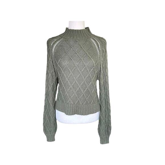 American Eagle Women’s XL Sweater Olive Green Cable Knit Diamond Crop Mock Neck - Picture 1 of 15